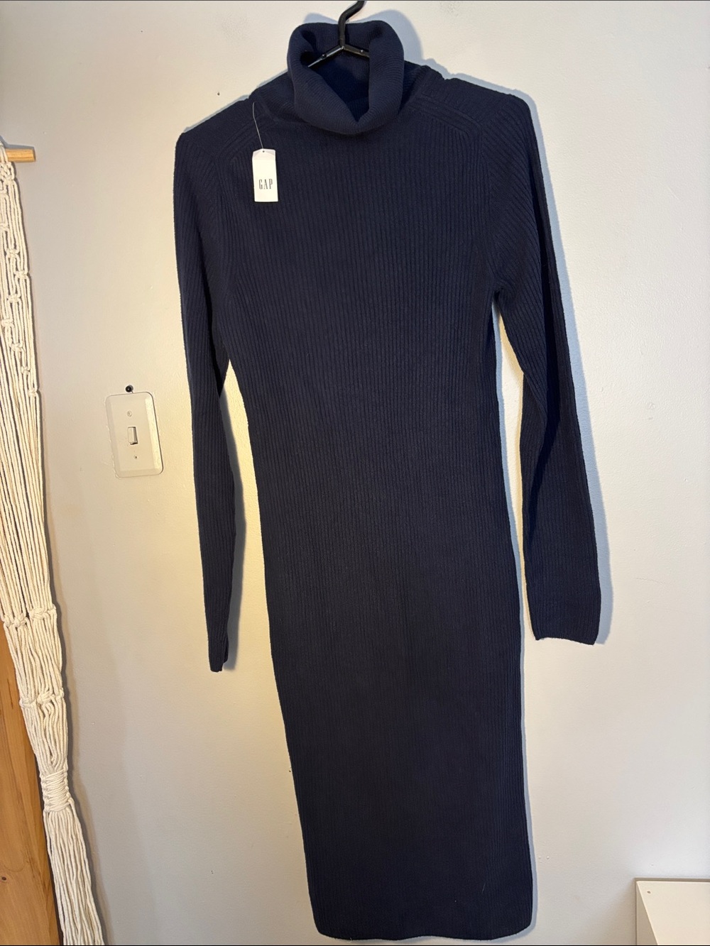 NWT GAP Cashsoft Ribbed Knit turtleneck long sleeve Maxi Dress •Navy blue